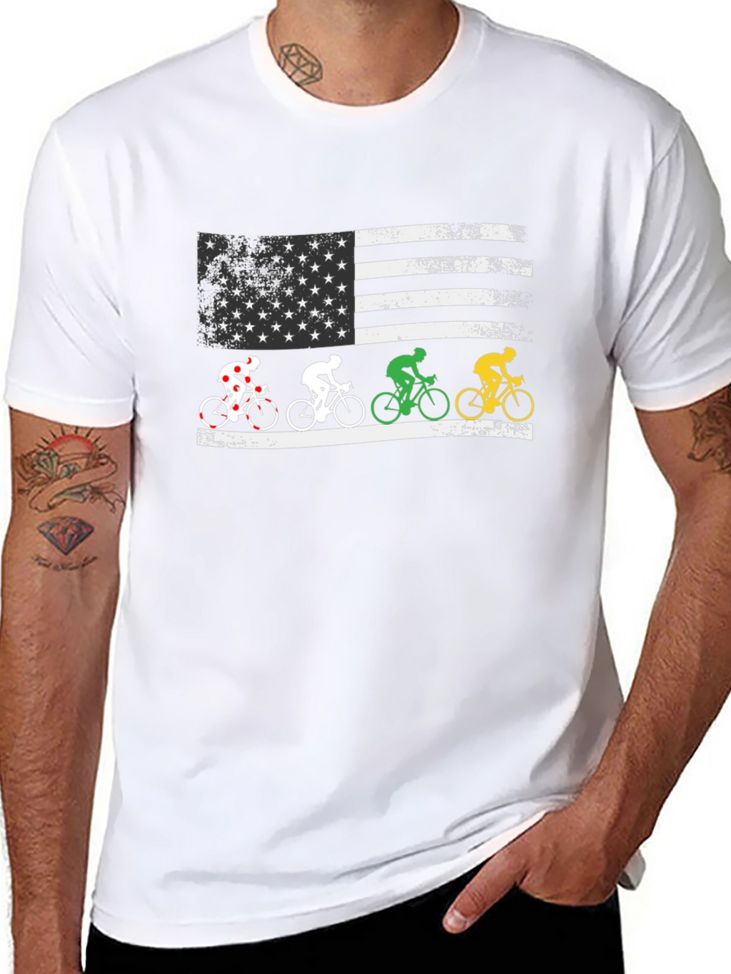 Patriotic Cyclist USA Flag Graphic T-Shirt