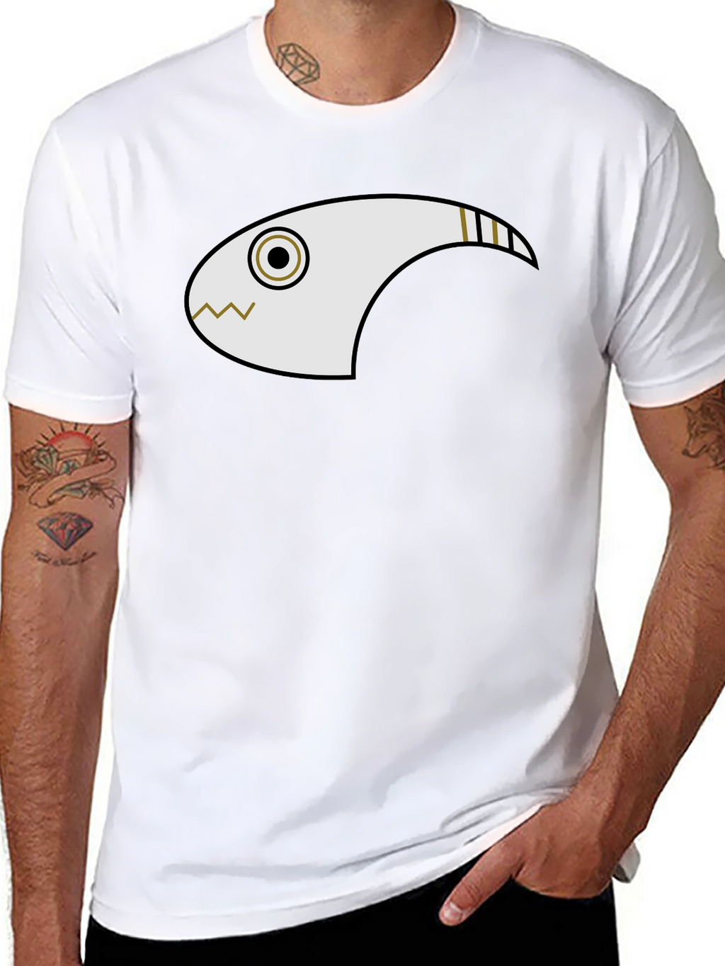 Abstract Fish Graphic Black T-Shirt