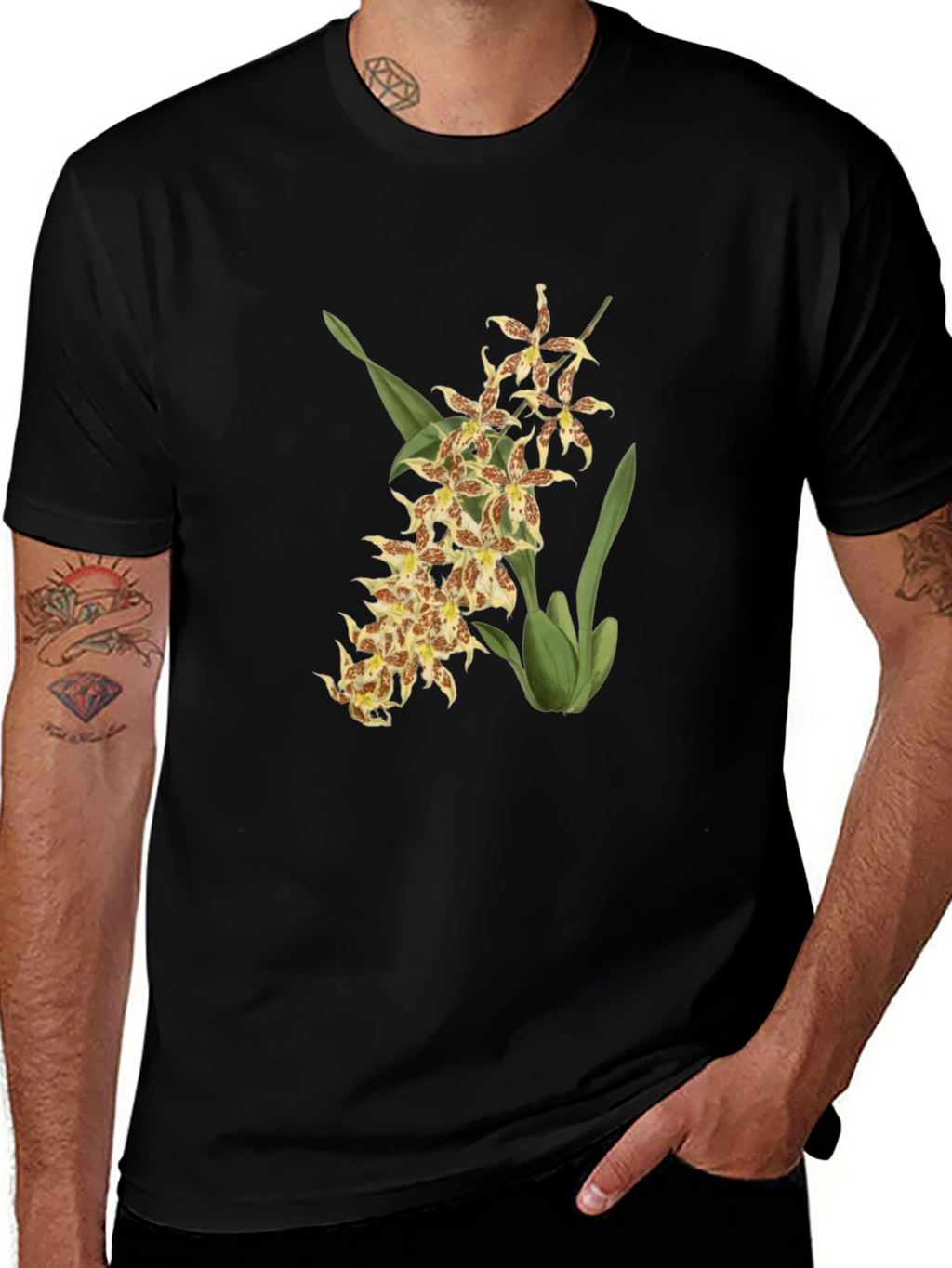 Floral Orchid Graphic Black T-Shirt