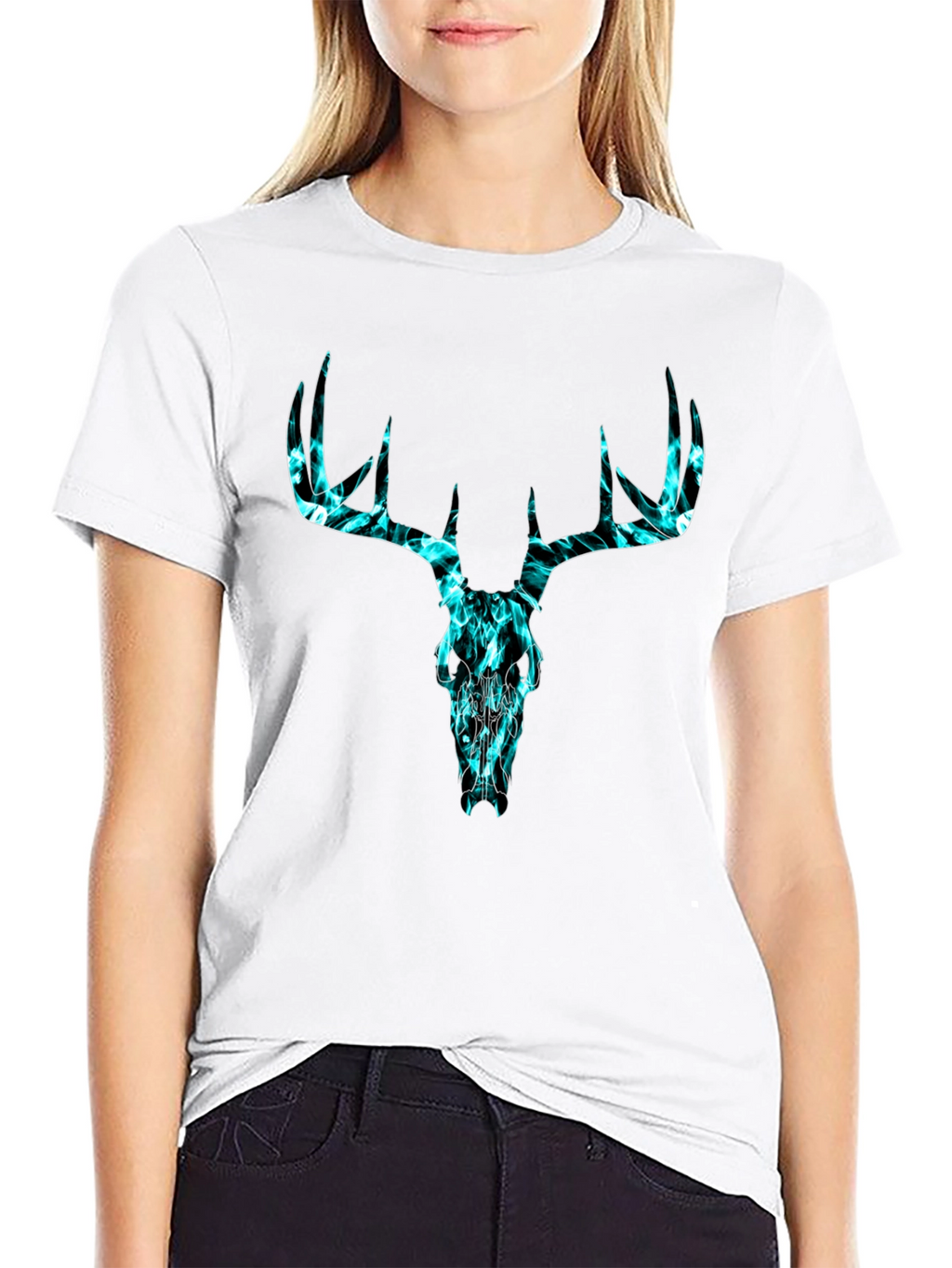 Deer Skull Graphic Tee - Black Cotton