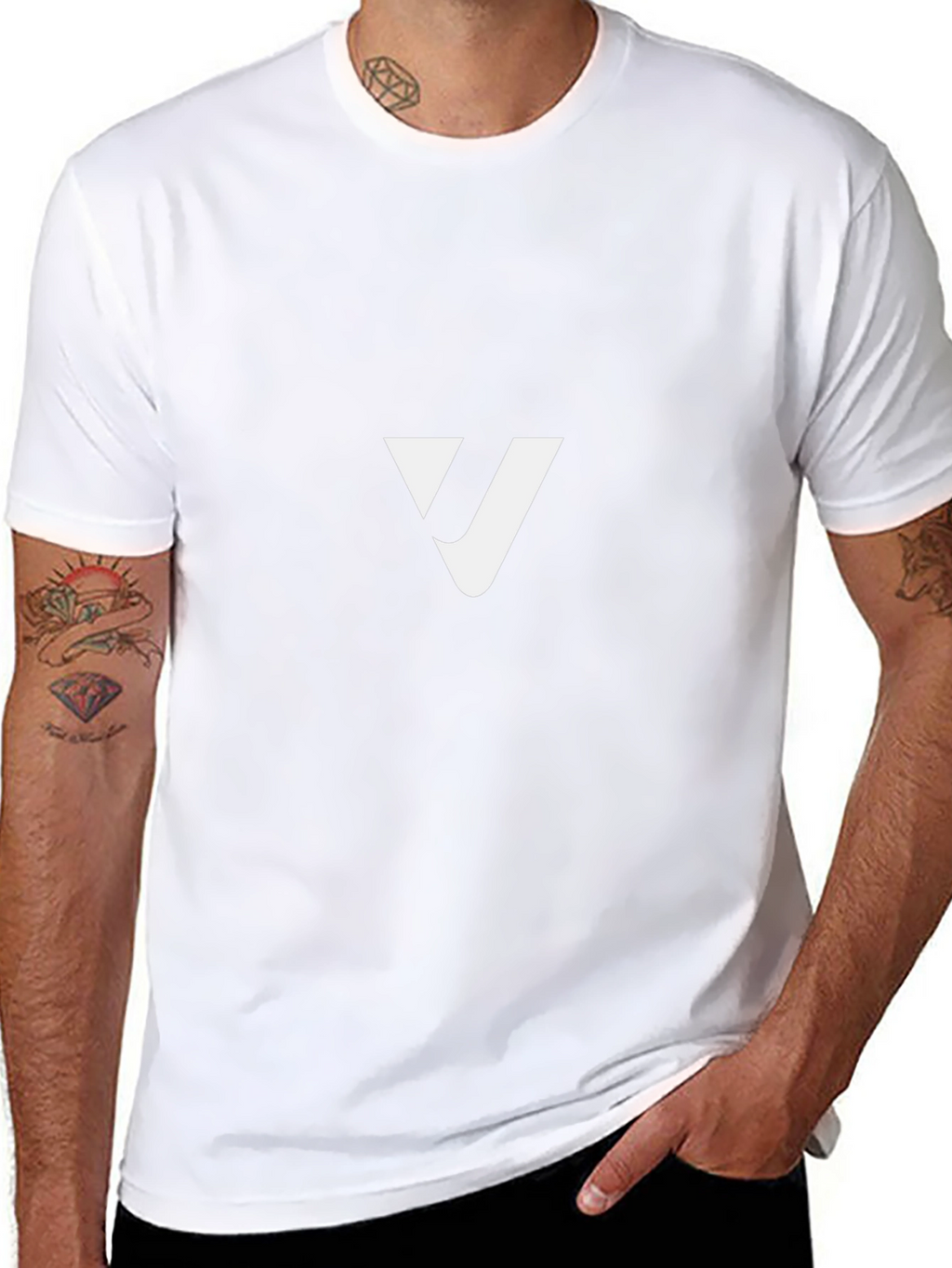 Modern Black T-Shirt with White V Logo