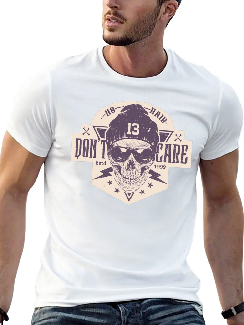 Skull Graphic Tee - No Hair Dont Care T-Shirt