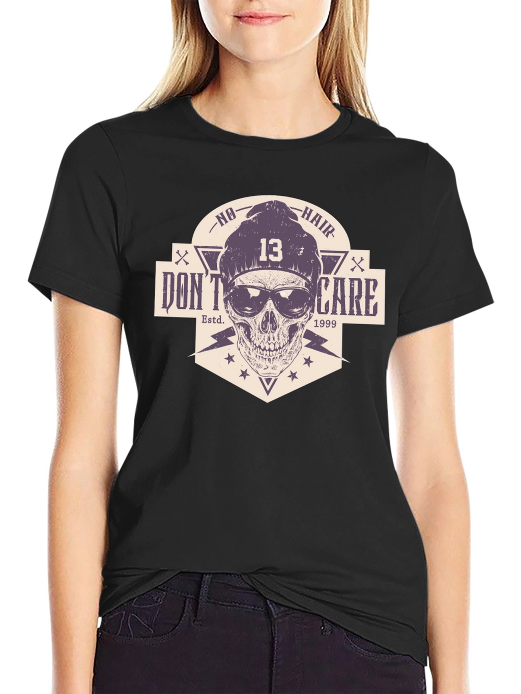 Skull Graphic Tee - No Hair Dont Care T-Shirt