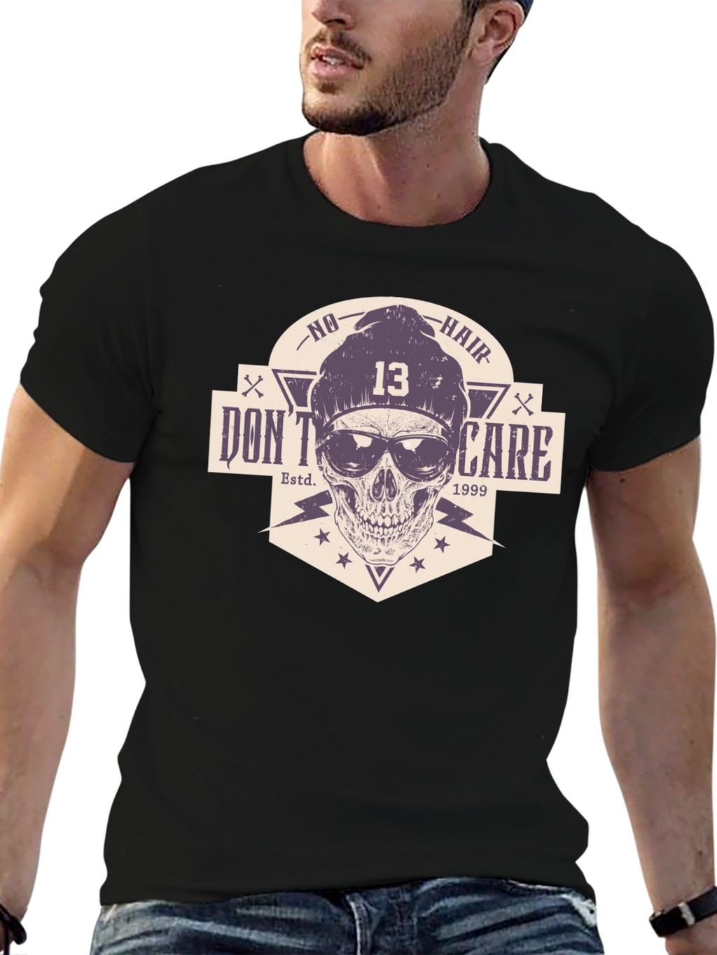 Skull Graphic Tee - No Hair Dont Care T-Shirt