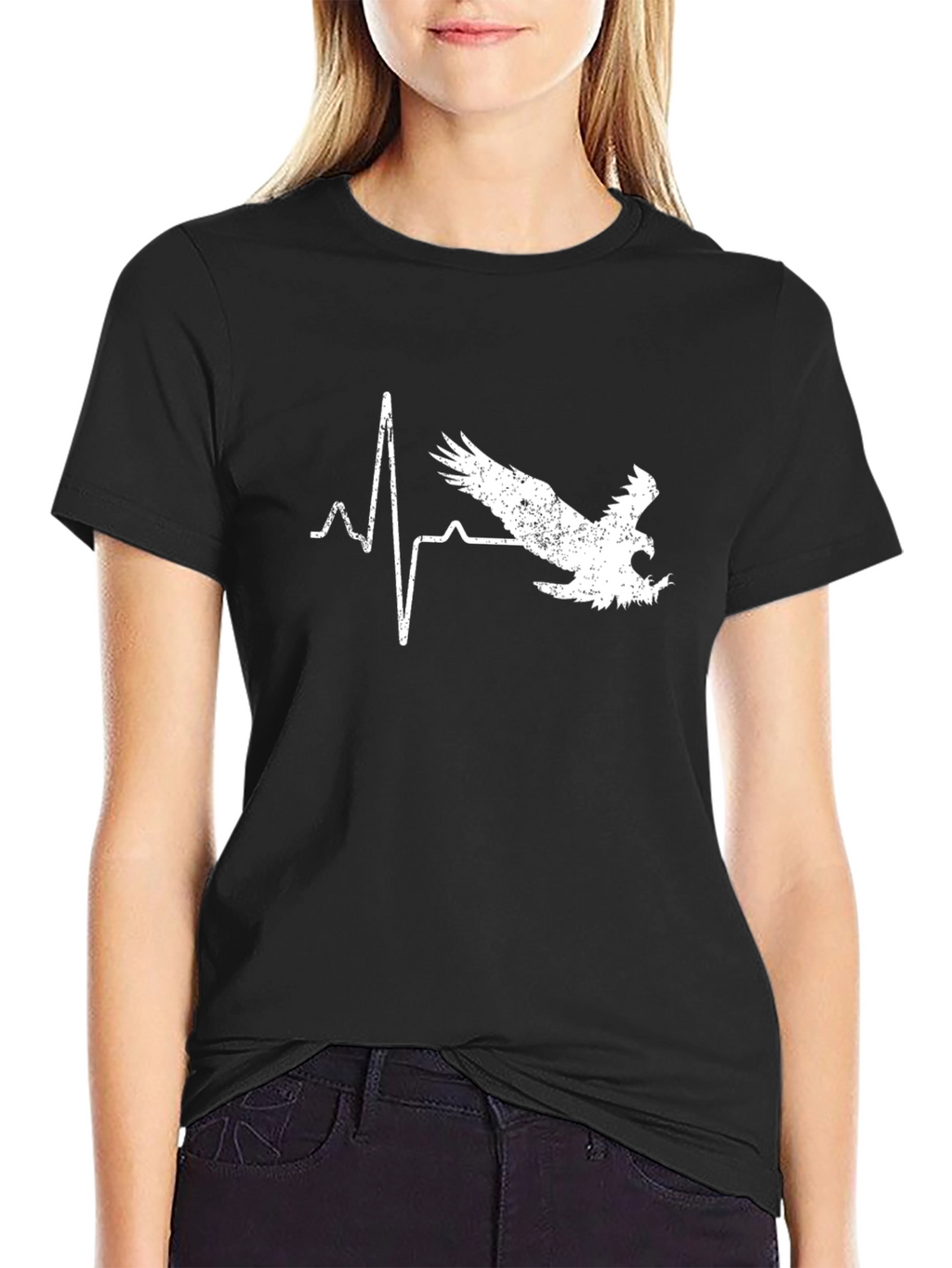 Eagle Heartbeat Graphic T-Shirt - Black Cotton Tee