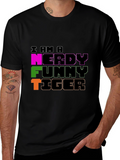 Nerdy Funny Tiger Graphic Tee - Black Crew Neck
