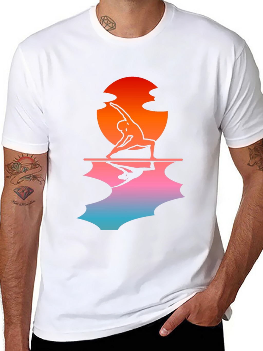 Sunset Yoga Pose Black T-Shirt