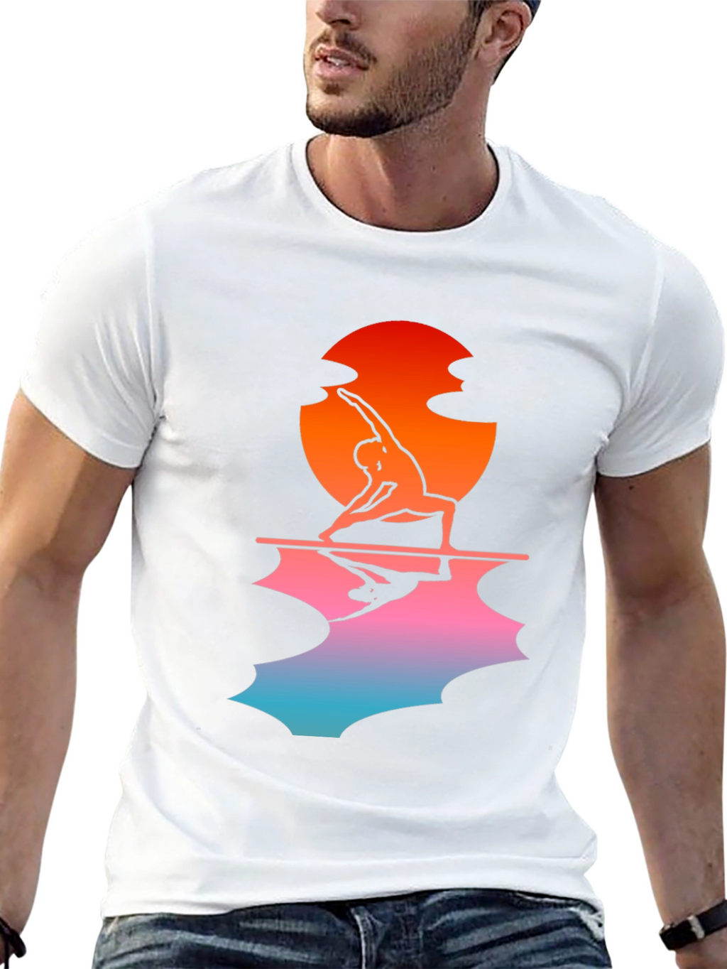 Sunset Yoga Pose Black T-Shirt