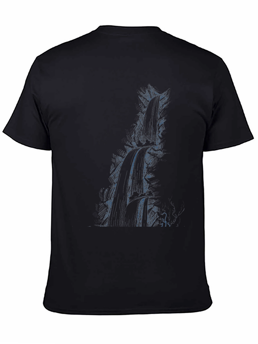 Mens Black Graphic Tee - Waterfall Design