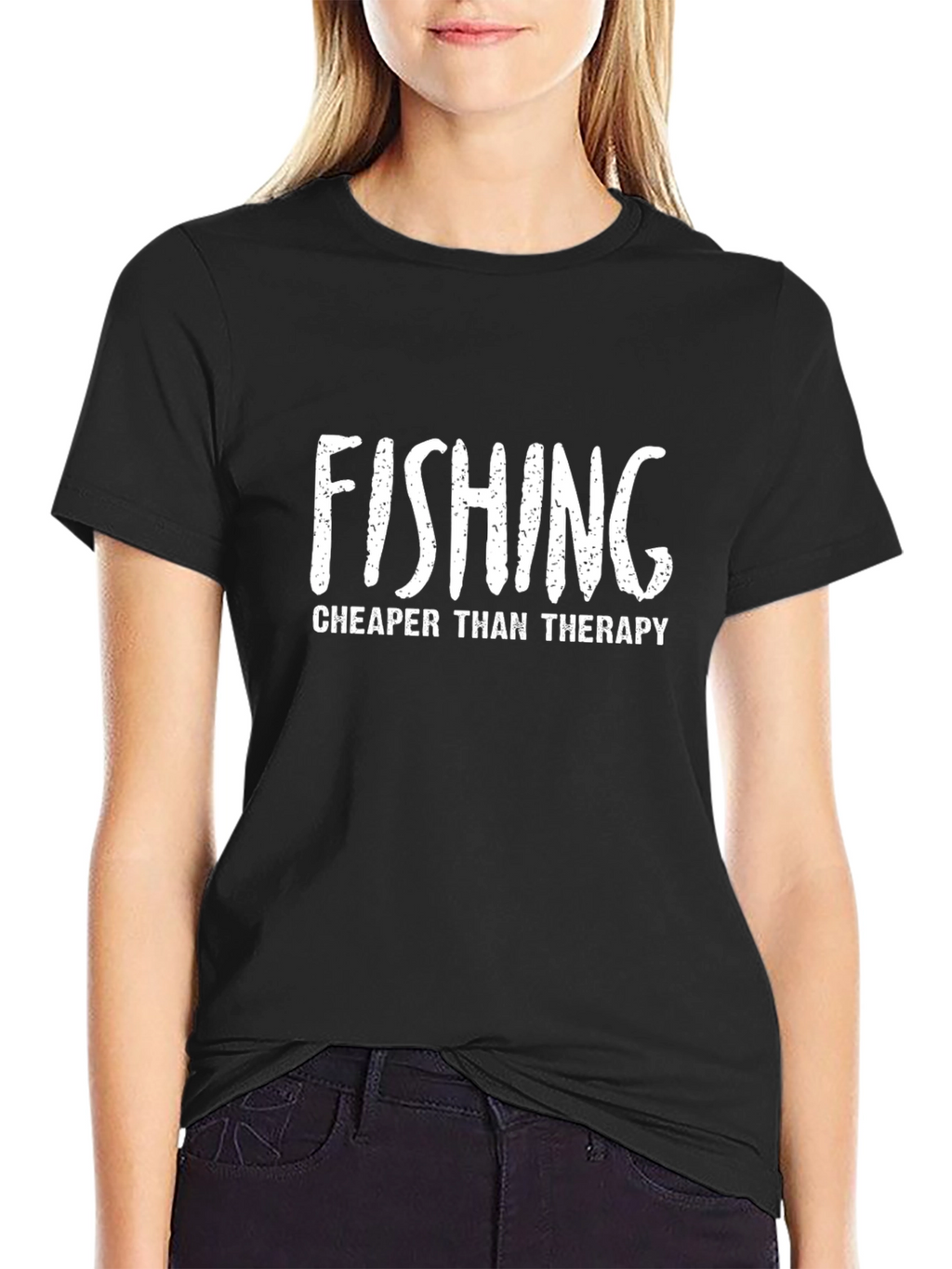 Fishing Cheaper Than Therapy Graphic Tee - Black
