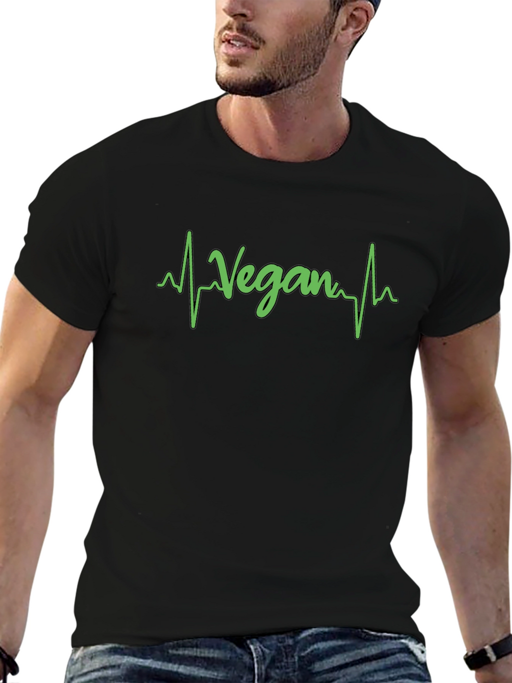 Vegan Heartbeat T-Shirt - Black Graphic Tee