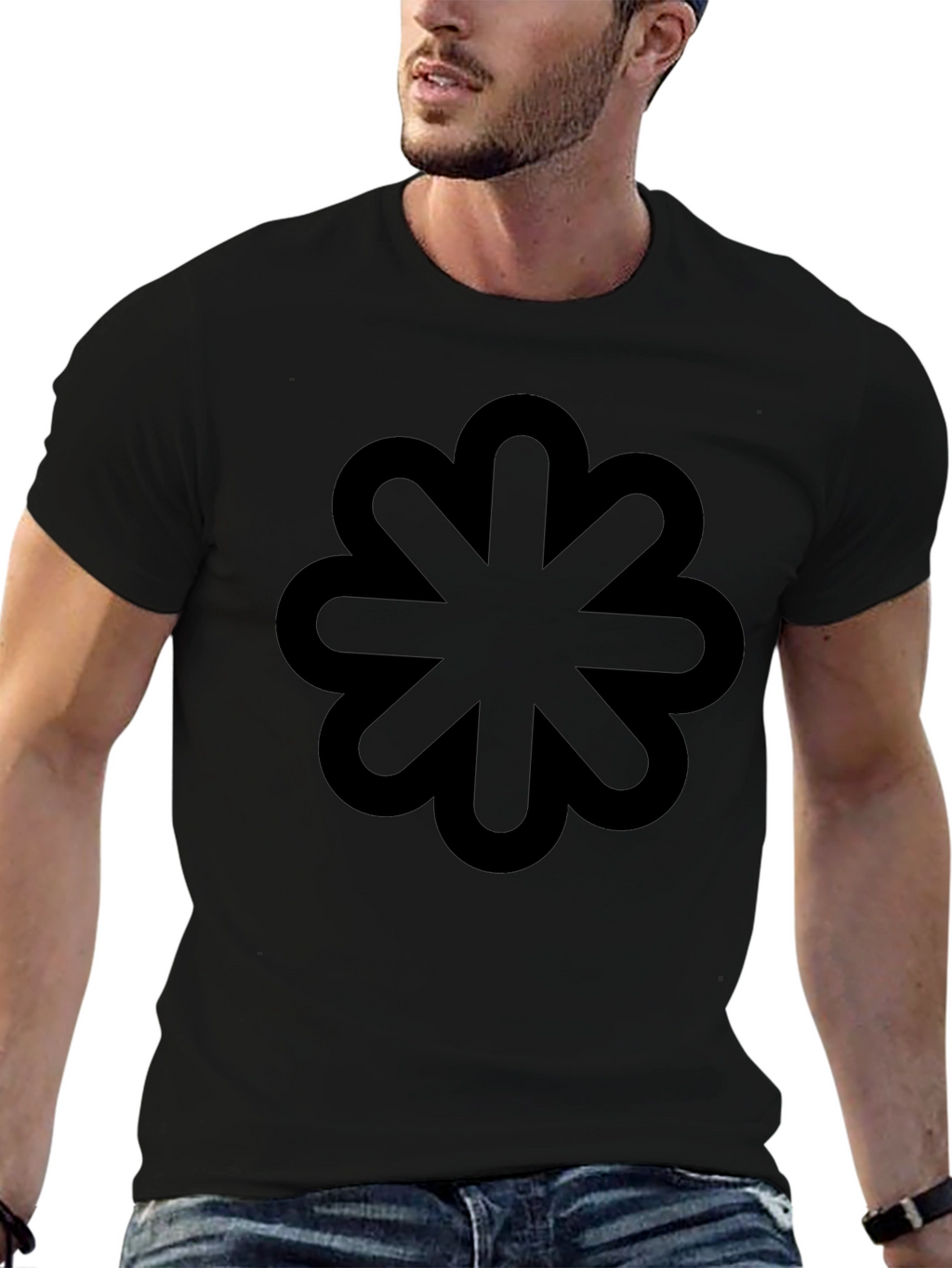 Geometric Flower Design Black T-Shirt