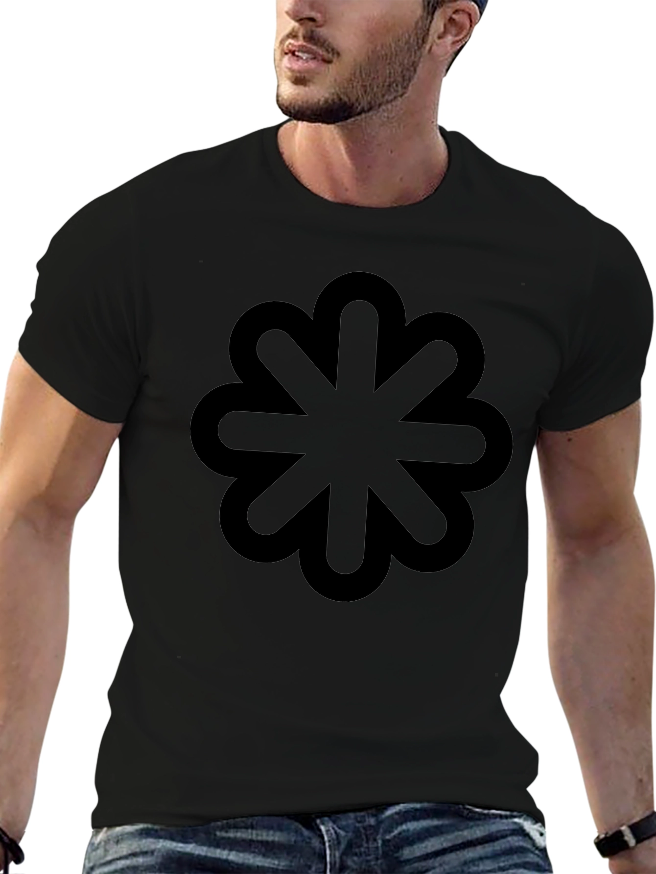 Geometric Flower Design Black T-Shirt