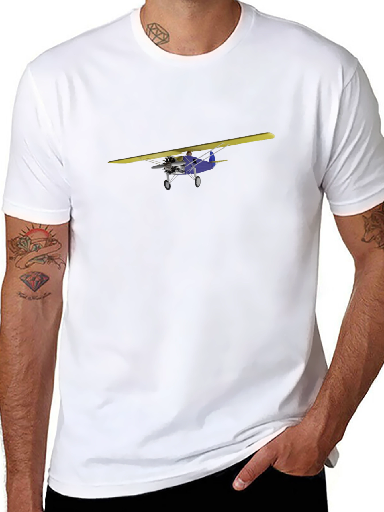 Black T-Shirt with Airplane Design