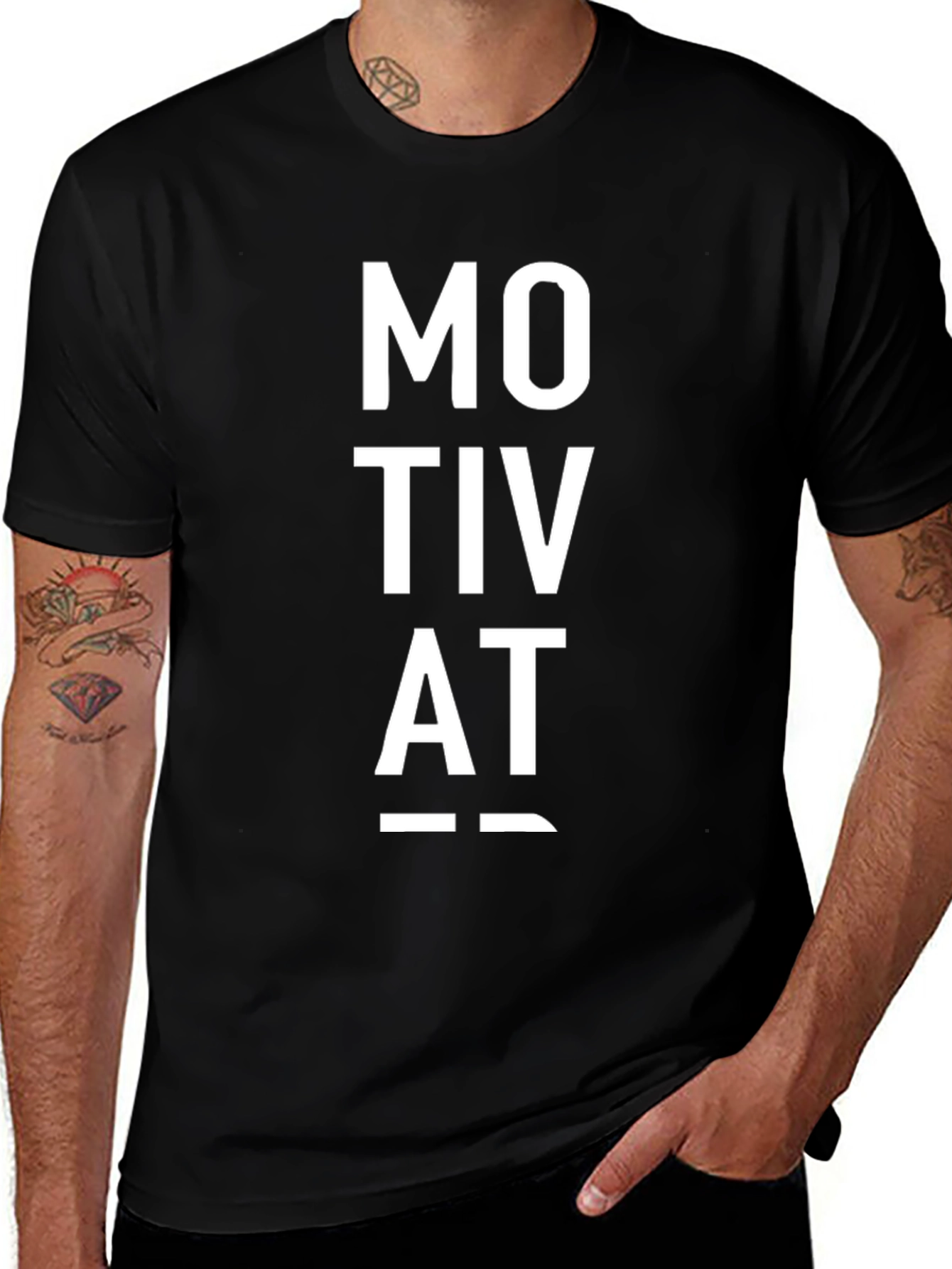 Motivat Letter Print Black Casual T-Shirt