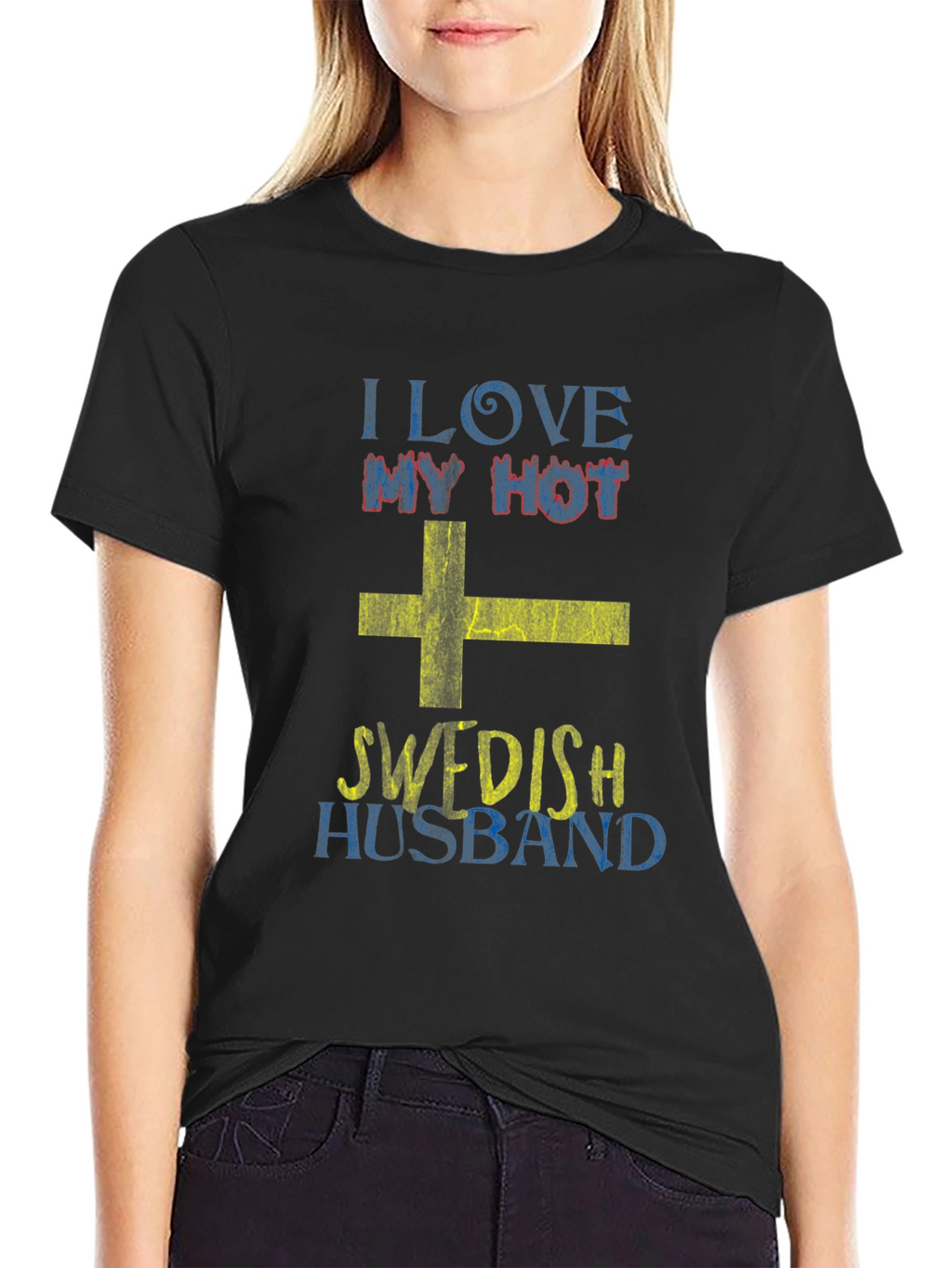 I Love My Hot Swedish Husband Black T-Shirt