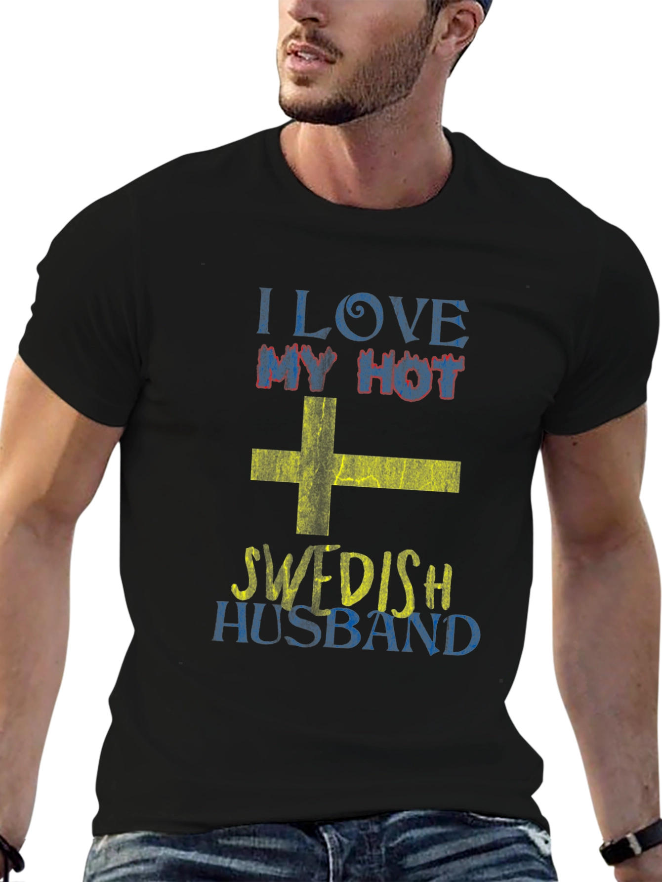 I Love My Hot Swedish Husband Black T-Shirt