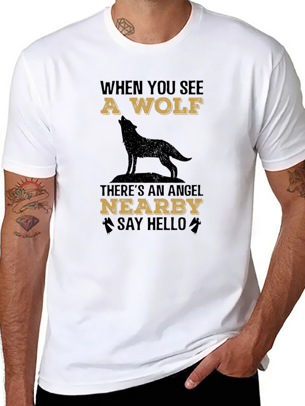 Wolf & Angel Graphic Tee - Unisex Black T-Shirt