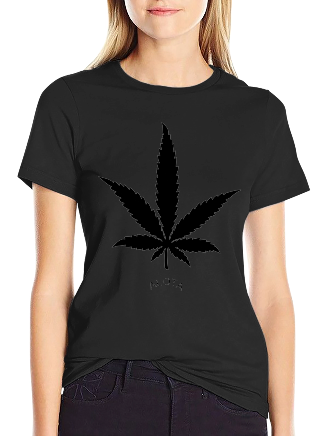 Cannabis Leaf Black Graphic Tee - Casual Style