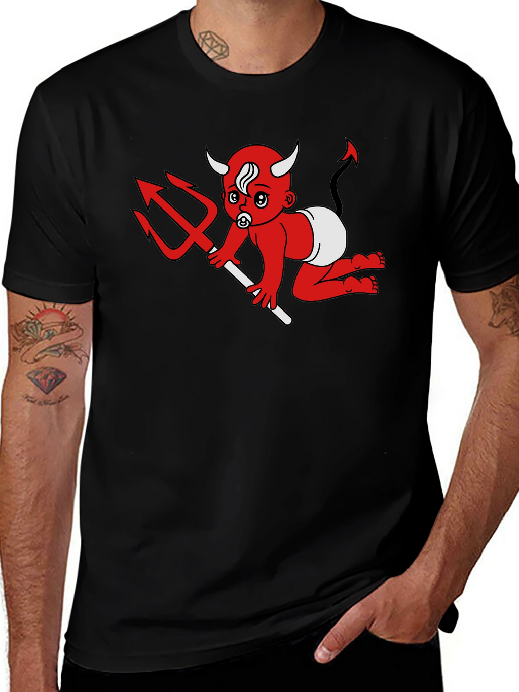 Devil Baby Graphic Tee - Black Cotton T-Shirt