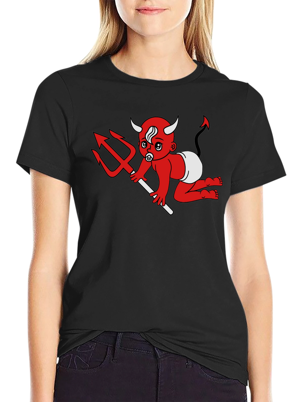 Devil Baby Graphic Tee - Black Cotton T-Shirt