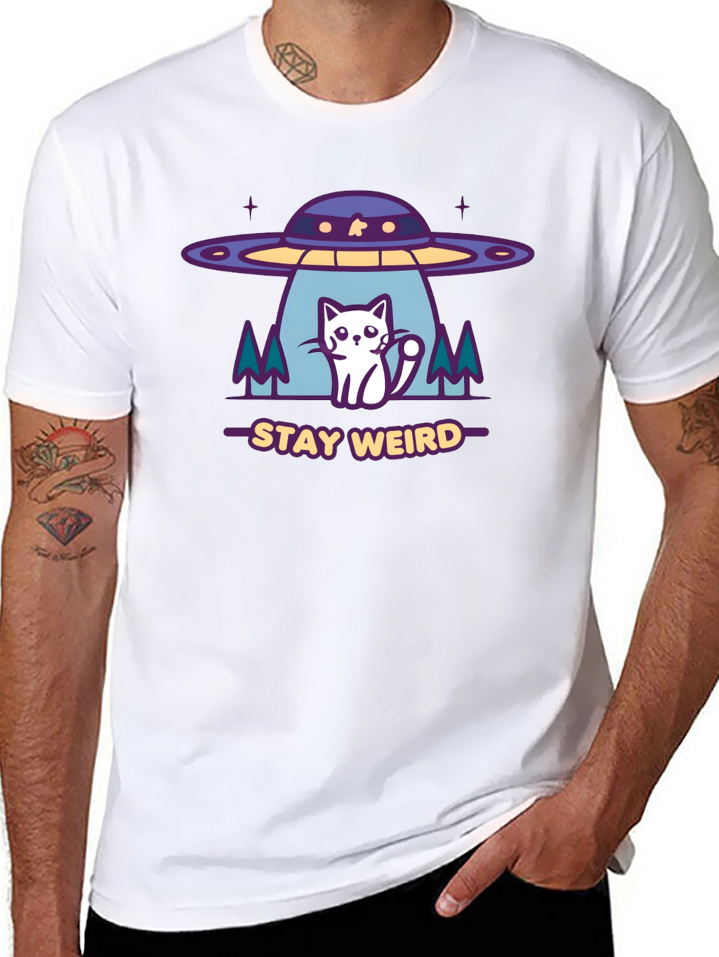 Stay Weird Alien Cat Graphic Tee