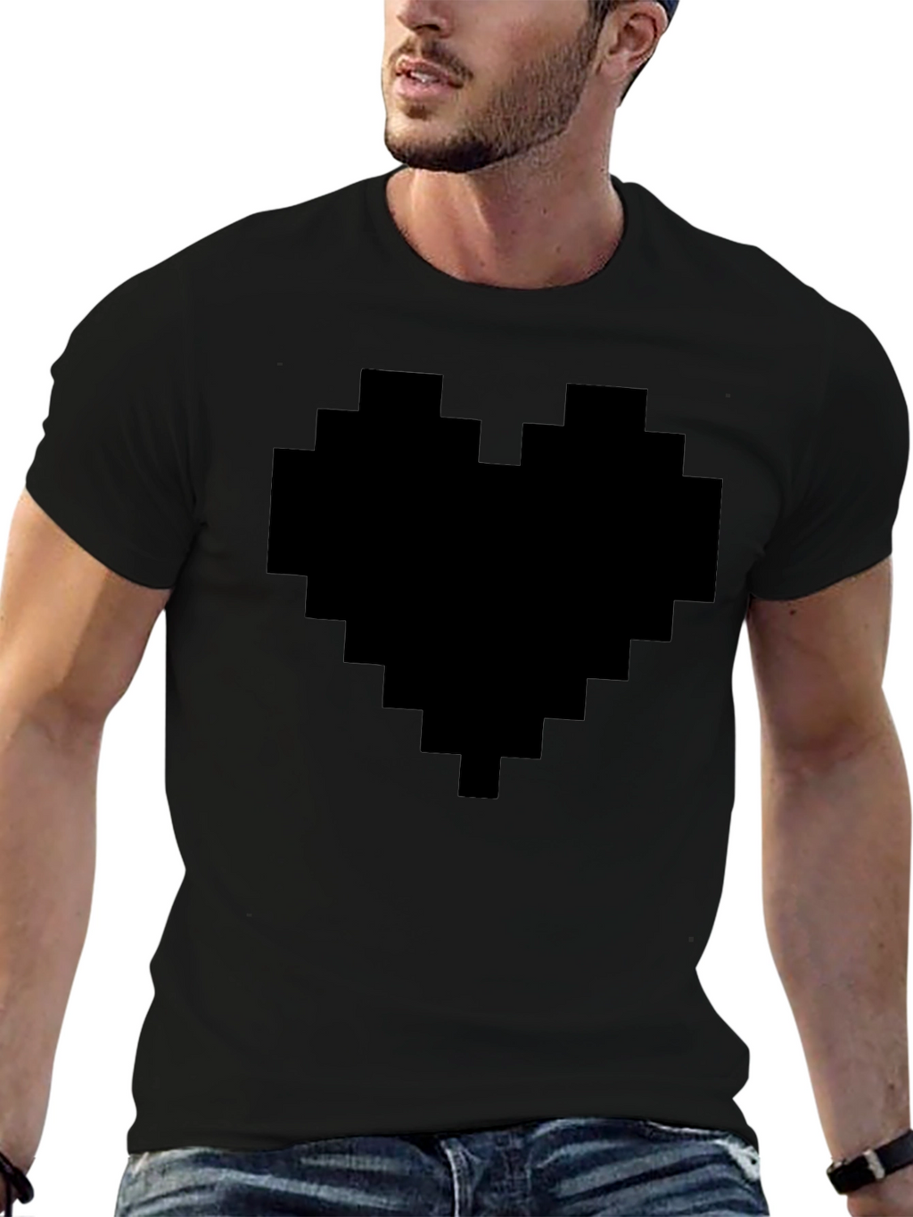 Pixel Heart Graphic Tee - Black Casual Shirt