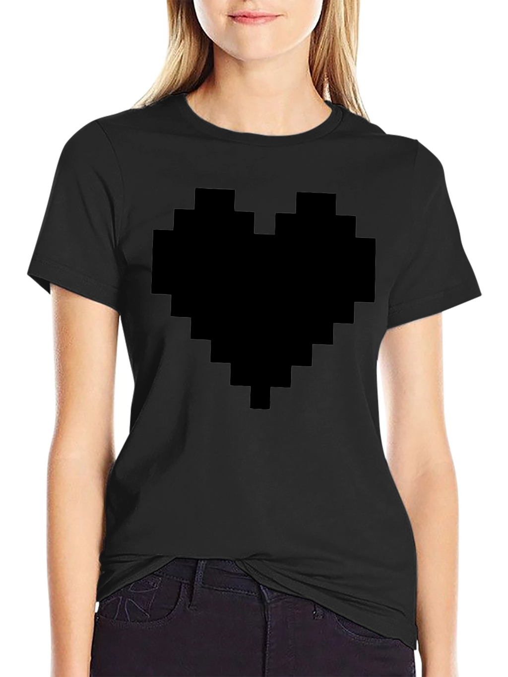 Pixel Heart Graphic Tee - Black Casual Shirt