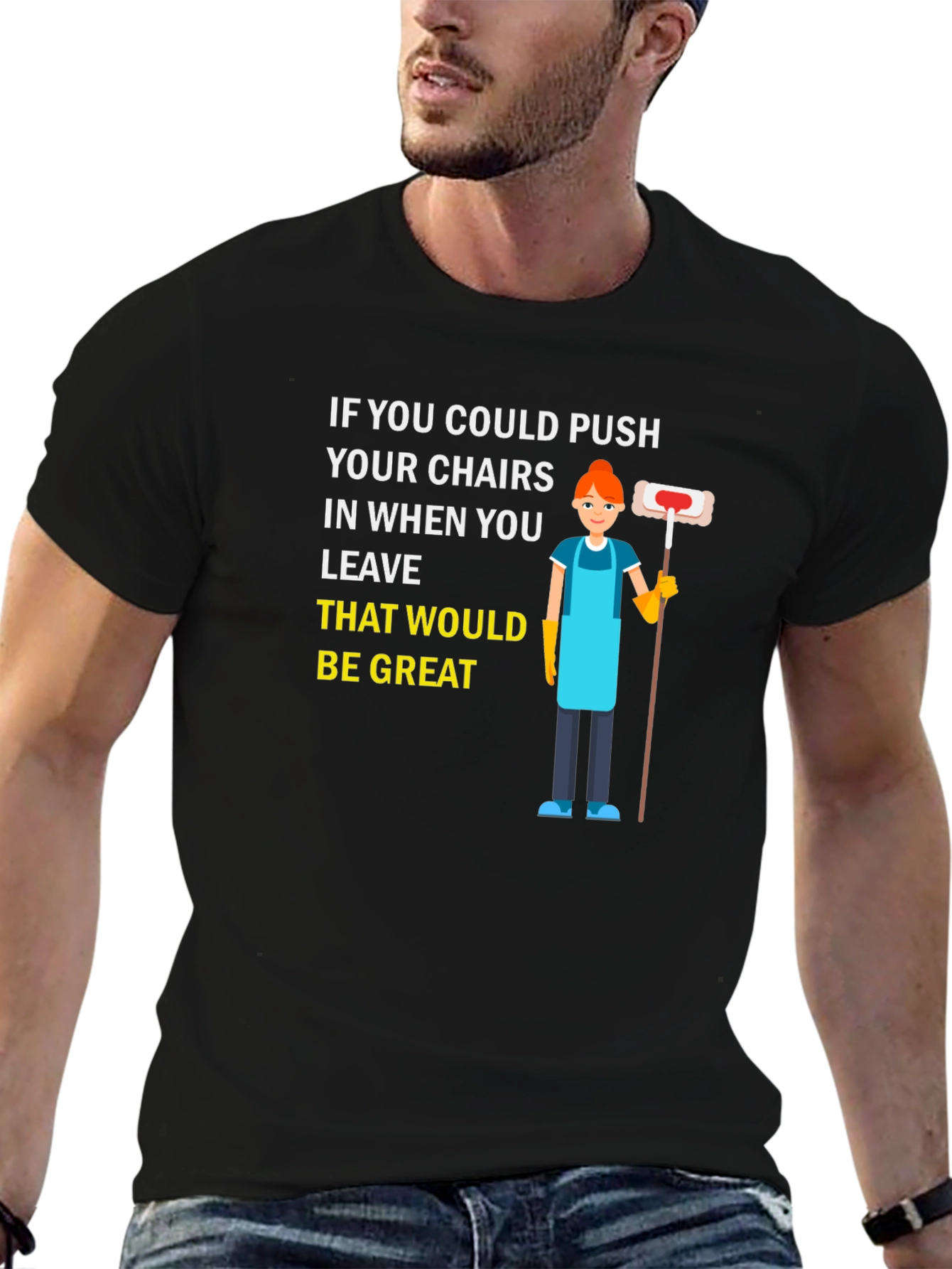 Push In Your Chairs Black Graphic T-Shirt
