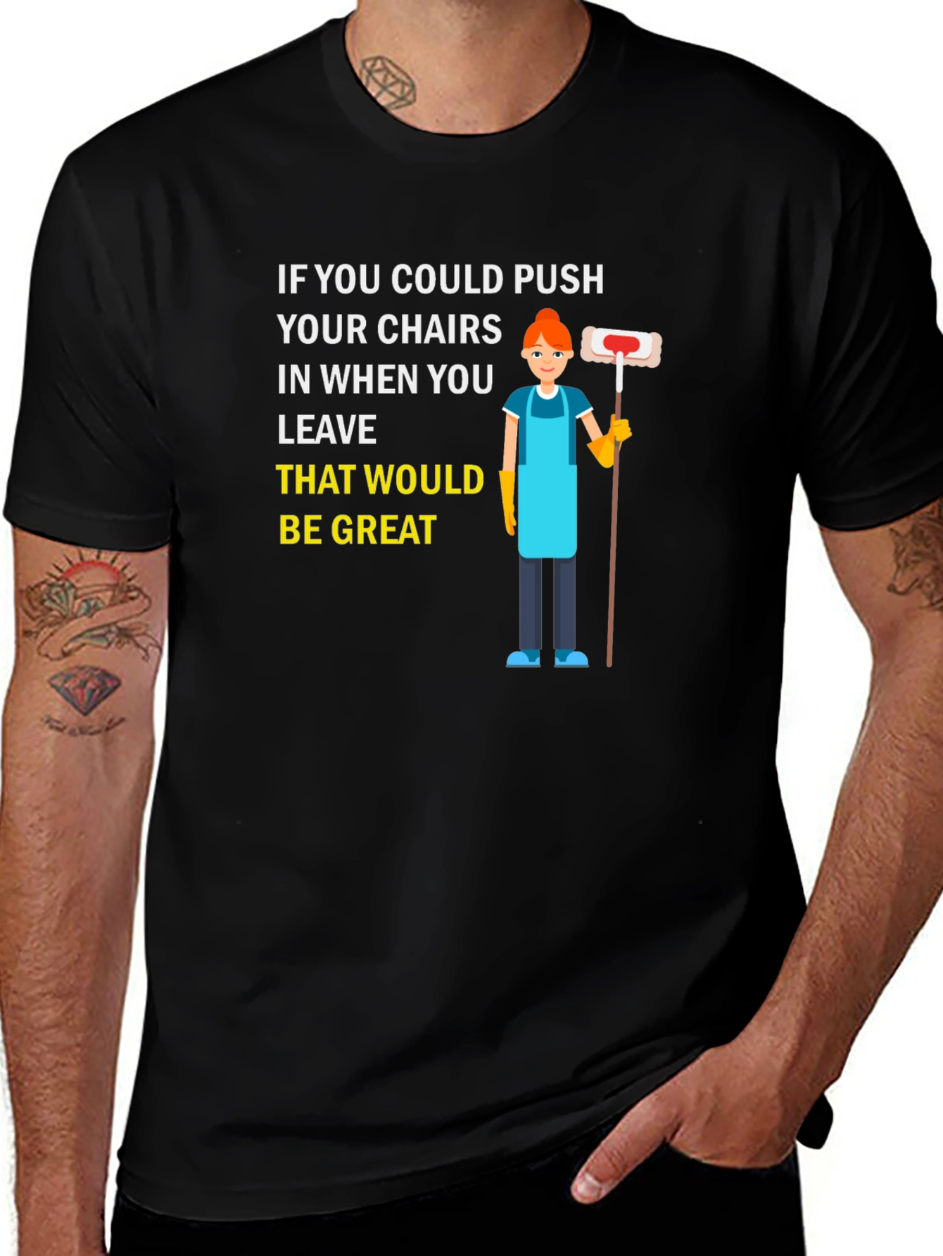 Push In Your Chairs Black Graphic T-Shirt
