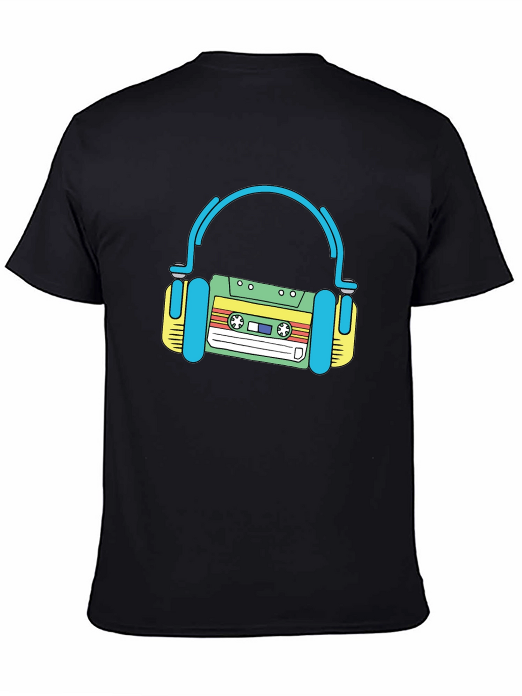 Retro Cassette Tape Headphones Black T-Shirt