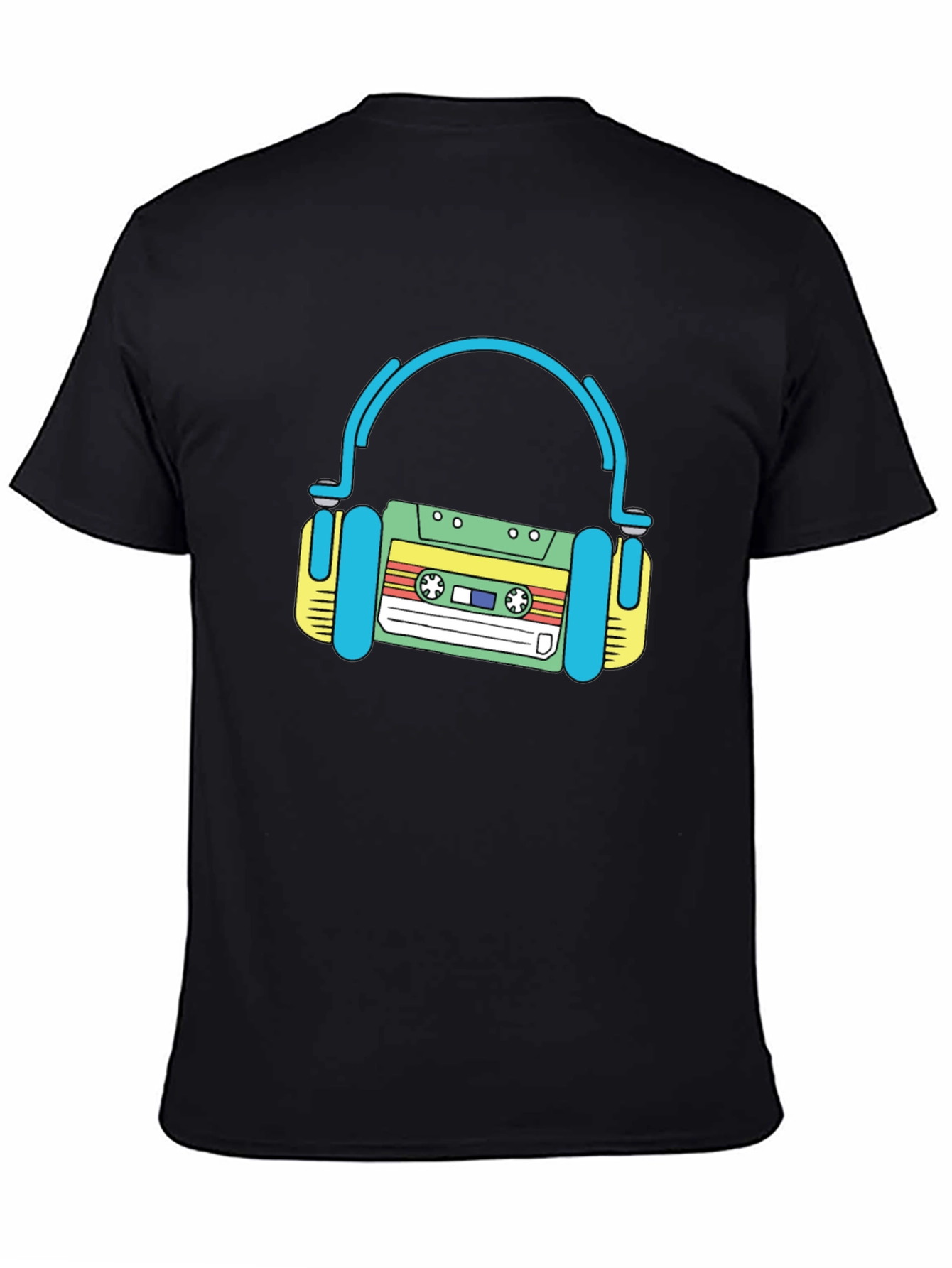 Retro Cassette Tape Headphones Black T-Shirt