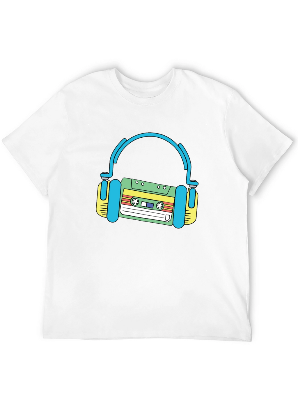 Retro Cassette Tape Headphones Black T-Shirt