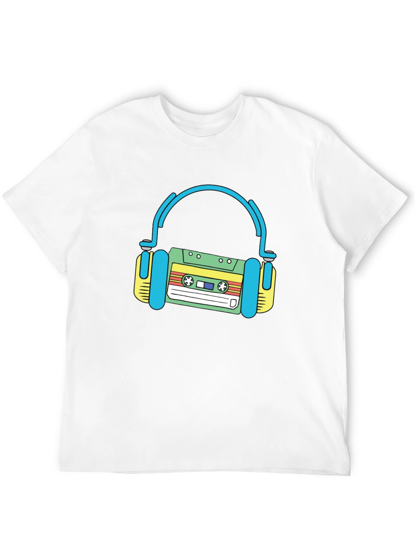 Retro Cassette Tape Headphones Black T-Shirt