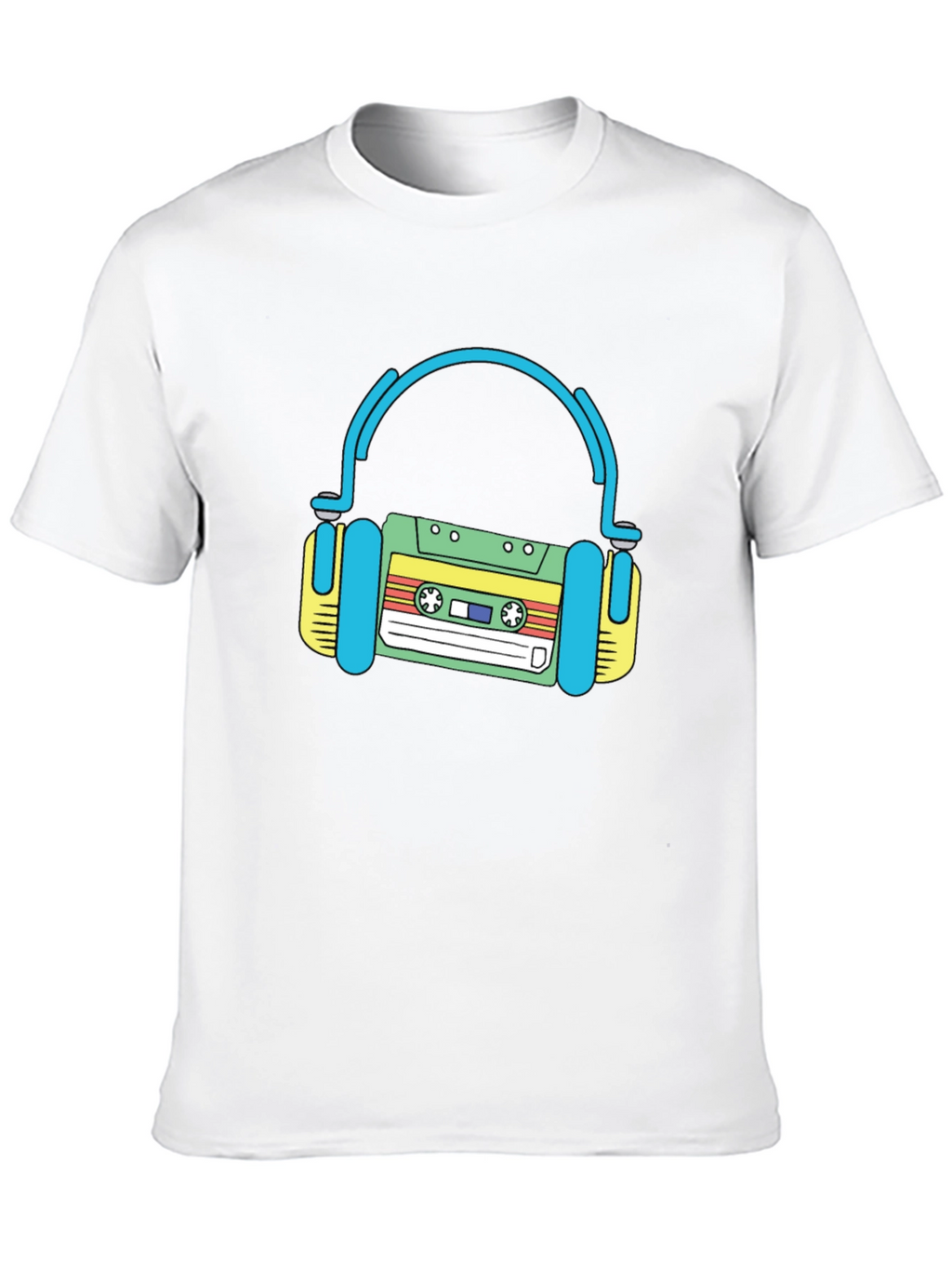 Retro Cassette Tape Headphones Black T-Shirt