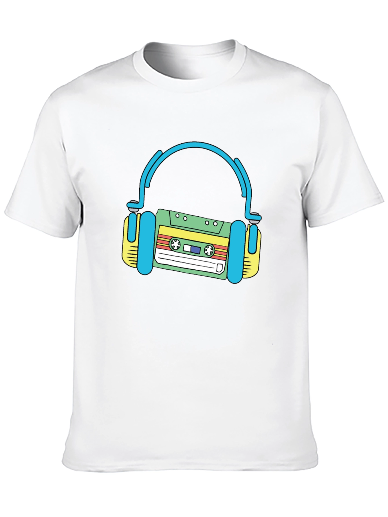 Retro Cassette Tape Headphones Black T-Shirt