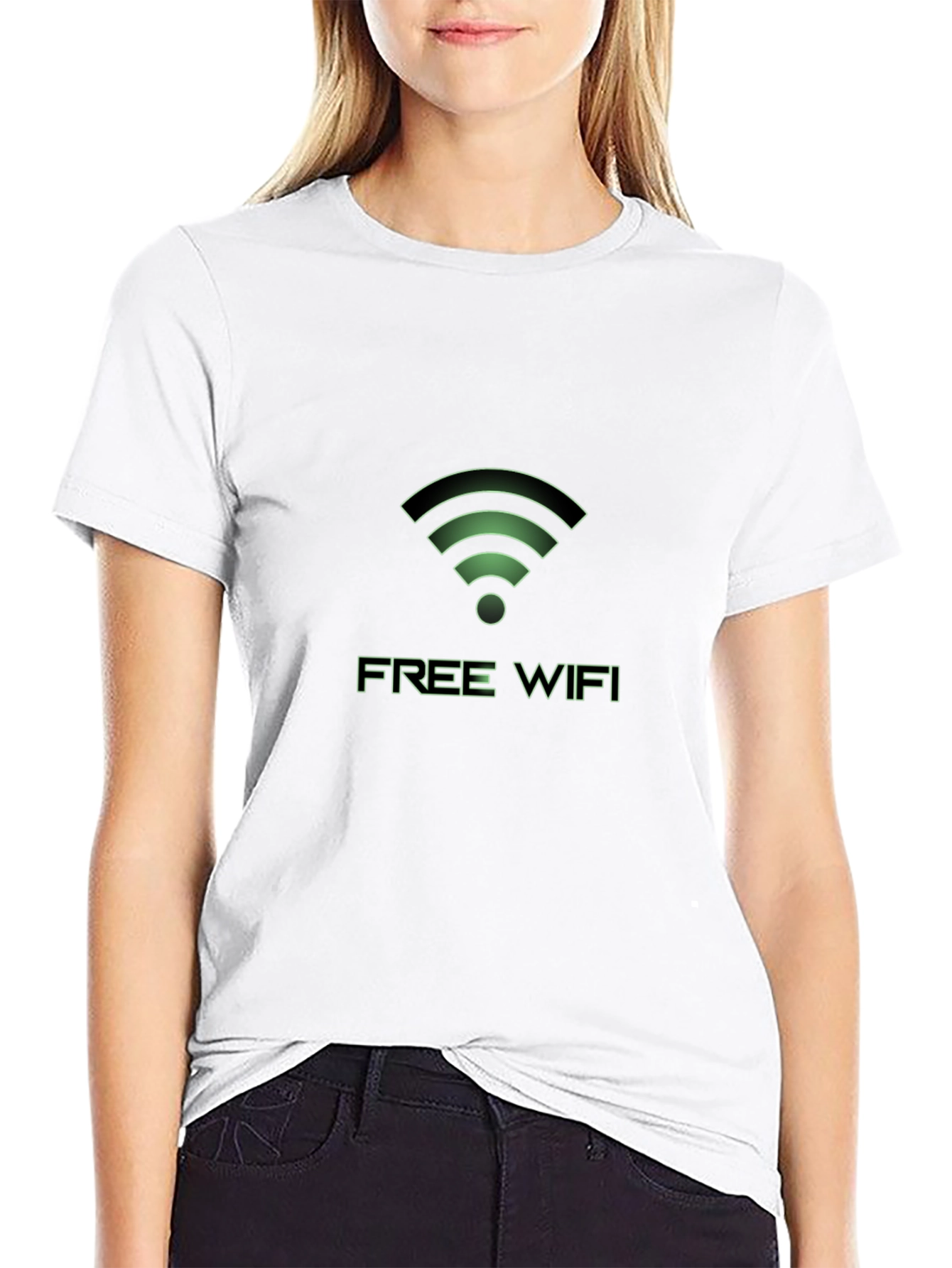 Free WiFi Graphic T-Shirt - Black Crew Neck Tee
