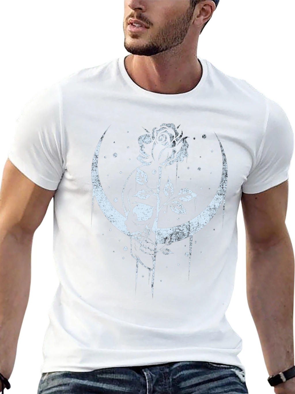 Skull and Rose Graphic Tee - Crescent Moon Design