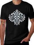 Elegant Black T-Shirt with White Damask Design