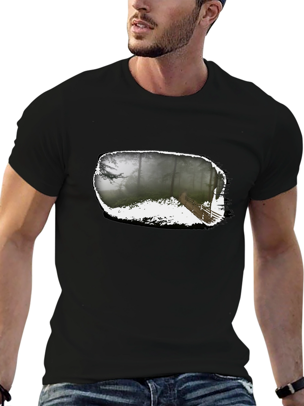 Foggy Forest Trail Black Graphic Tee