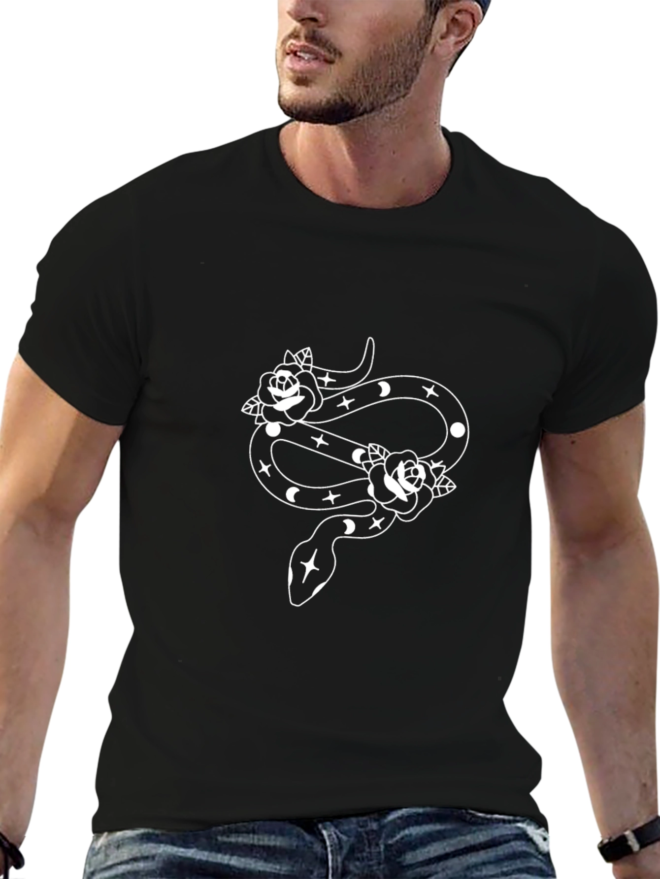 Snake & Roses Graphic Black T-Shirt