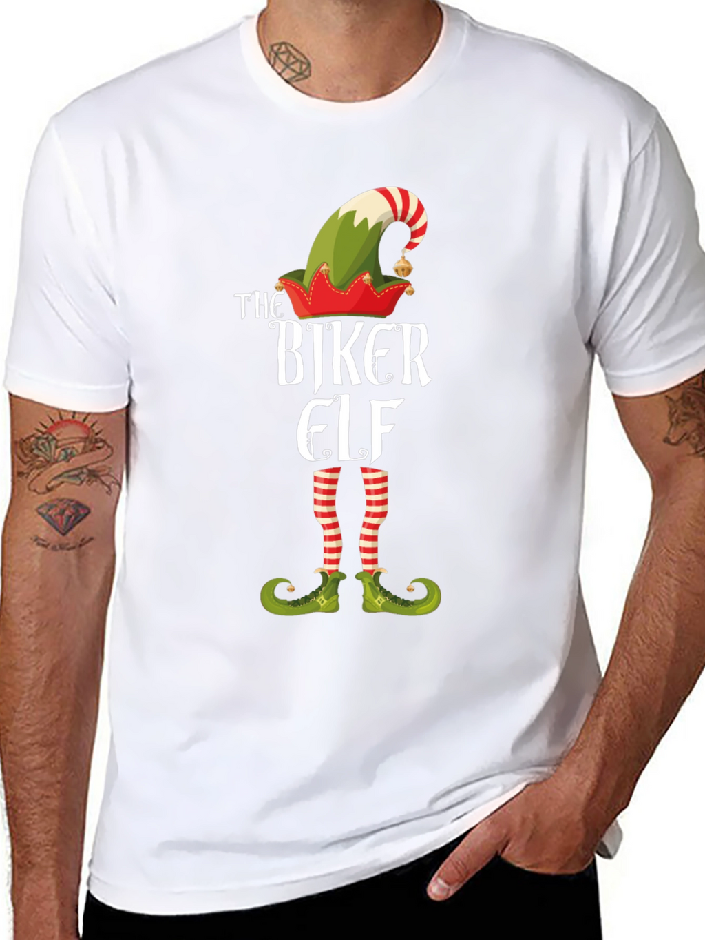 The Biker Elf T-Shirt - Holiday Novelty Tee