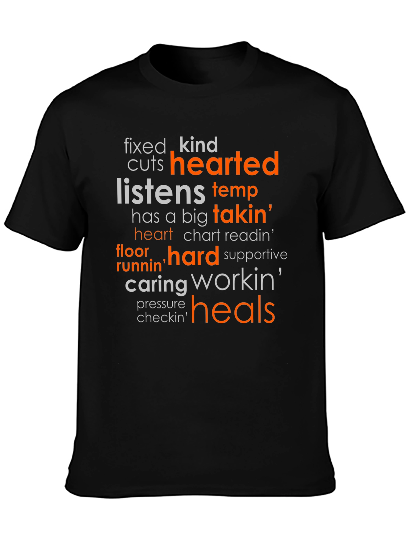 Heartfelt Nurse T-Shirt: Caring Hard Working Heals