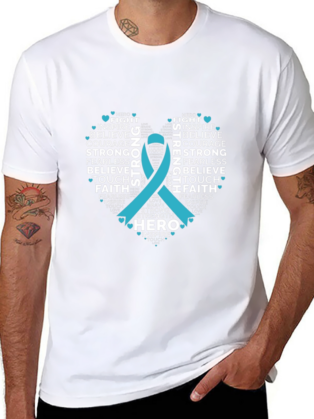 Inspirational Teal Ribbon Heart T-Shirt