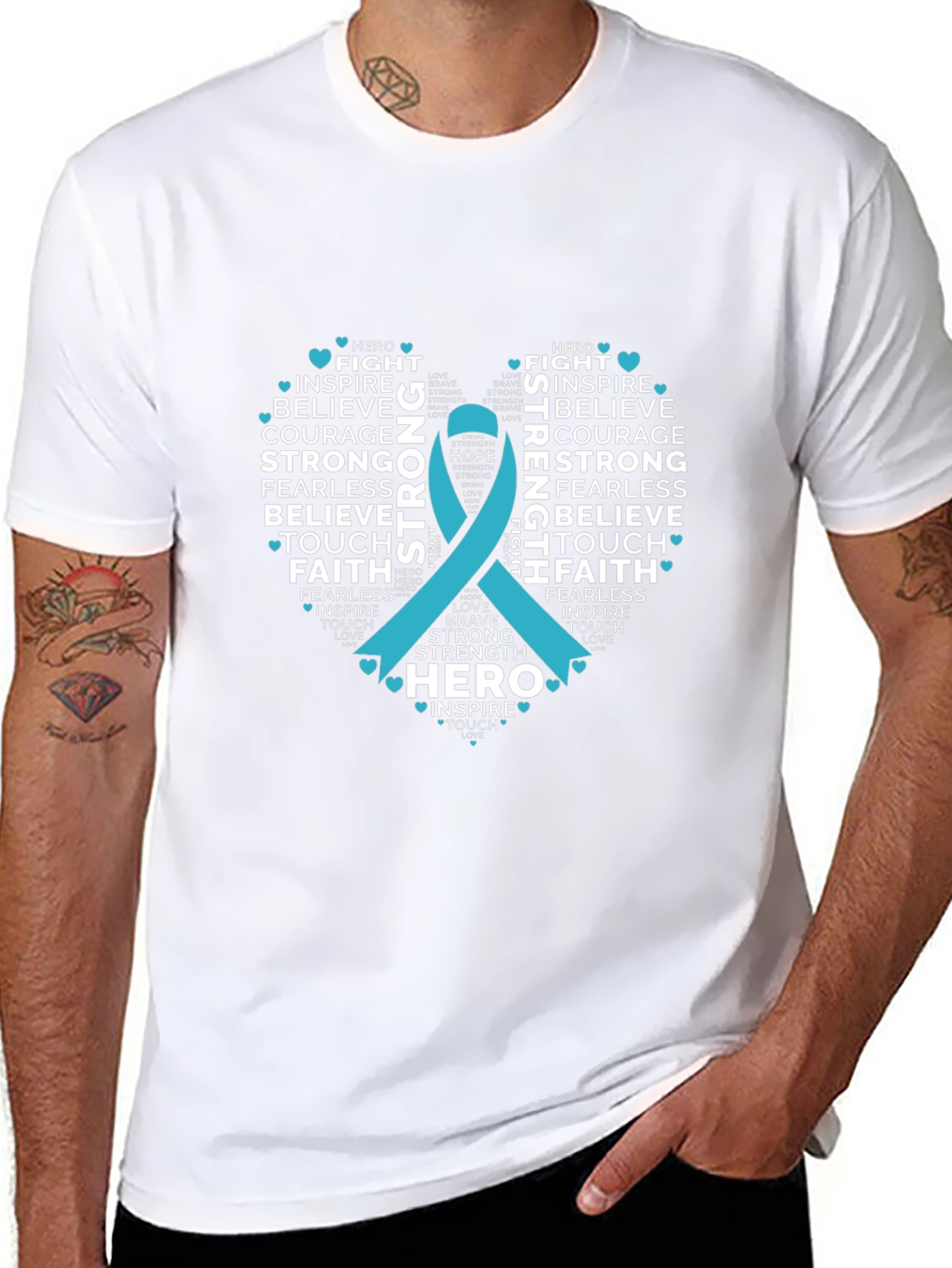 Inspirational Teal Ribbon Heart T-Shirt
