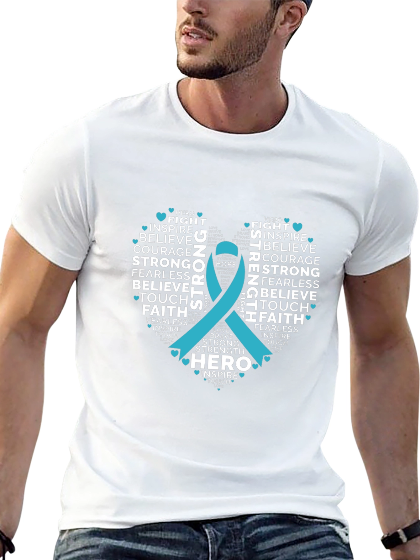 Inspirational Teal Ribbon Heart T-Shirt