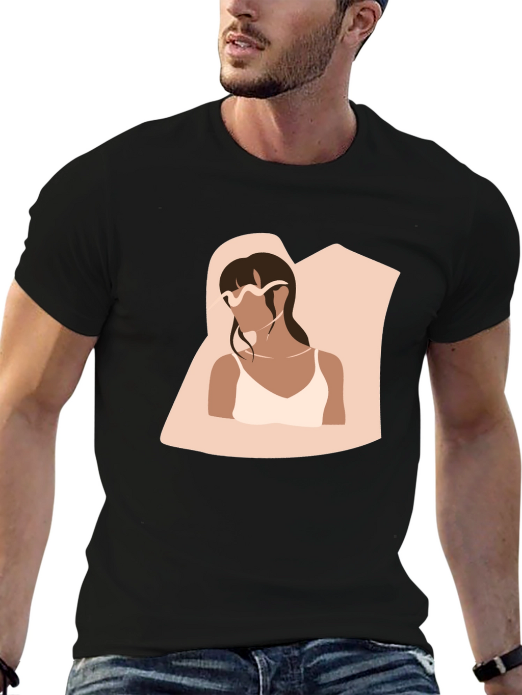 Minimalist Woman Portrait Black T-Shirt
