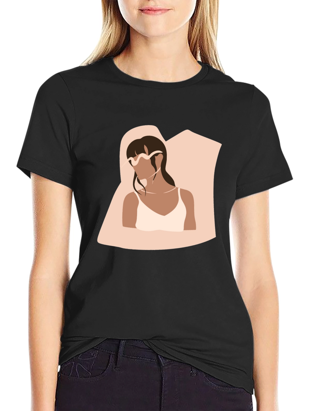 Minimalist Woman Portrait Black T-Shirt