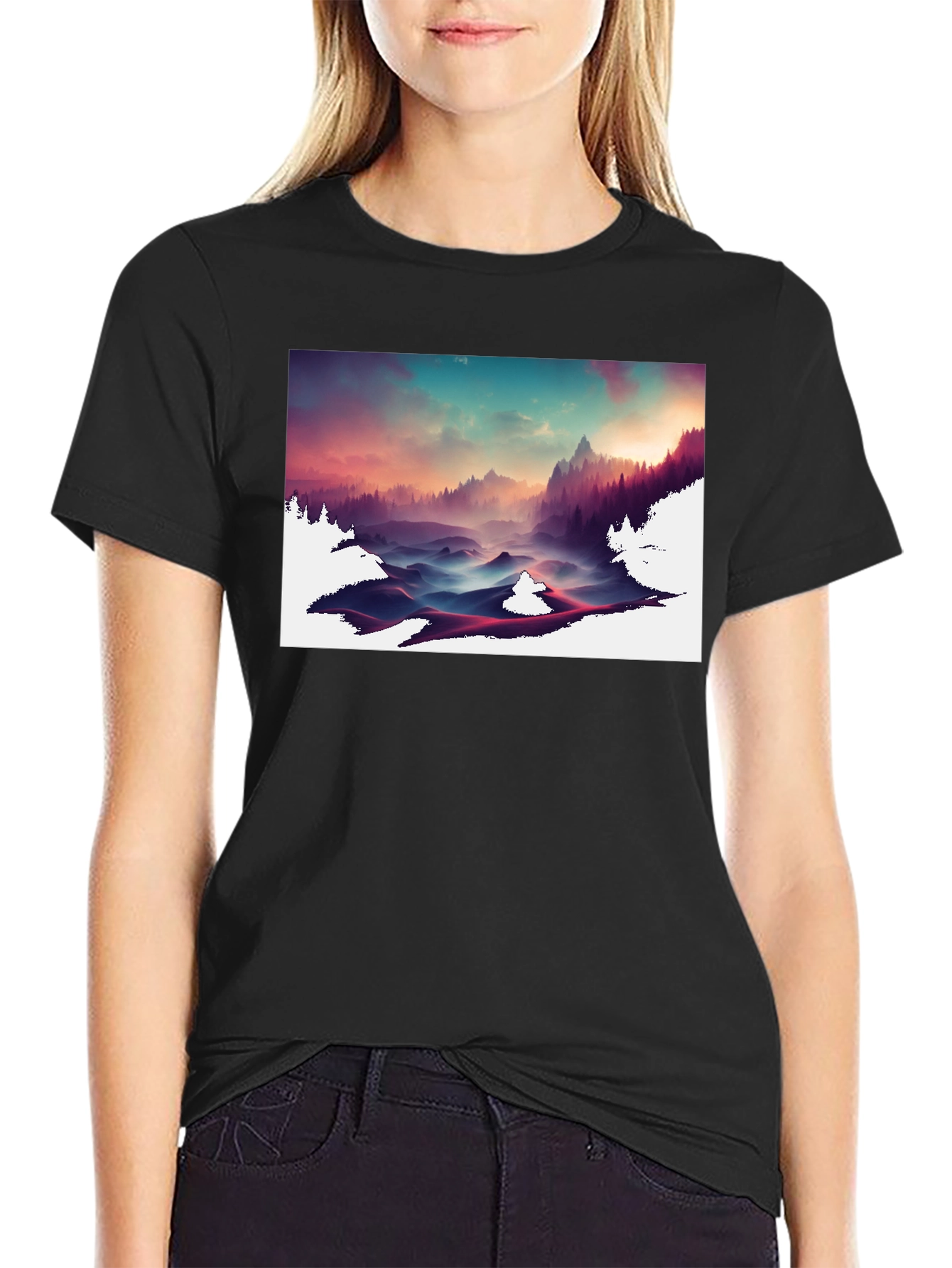 Mountain Vista Graphic Tee - Soft Black Cotton