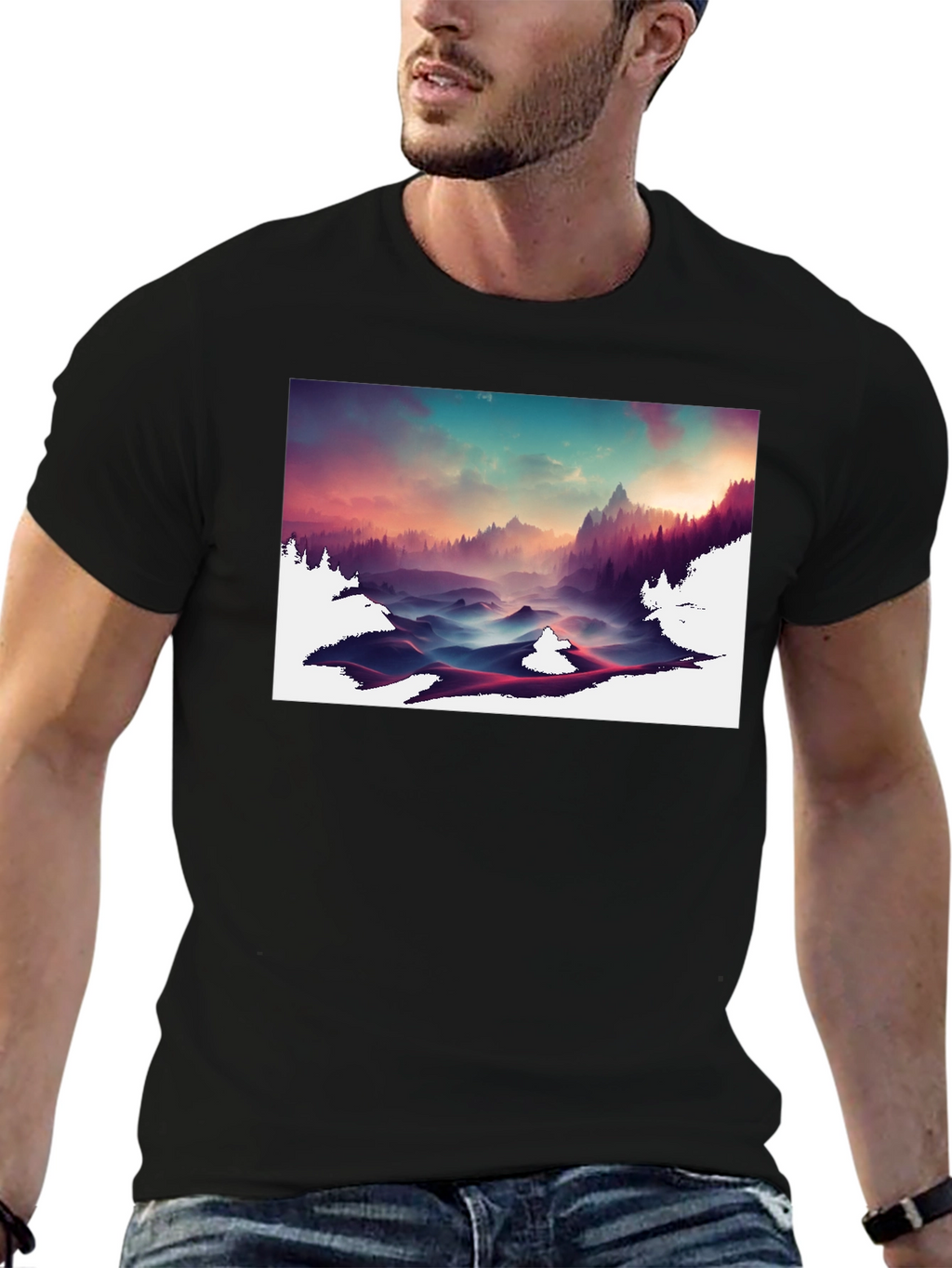 Mountain Vista Graphic Tee - Soft Black Cotton
